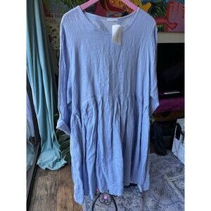 Diverse Italia Medium Blue 100% Linen Dress Lagenlook Fits M-XXXL BNWT